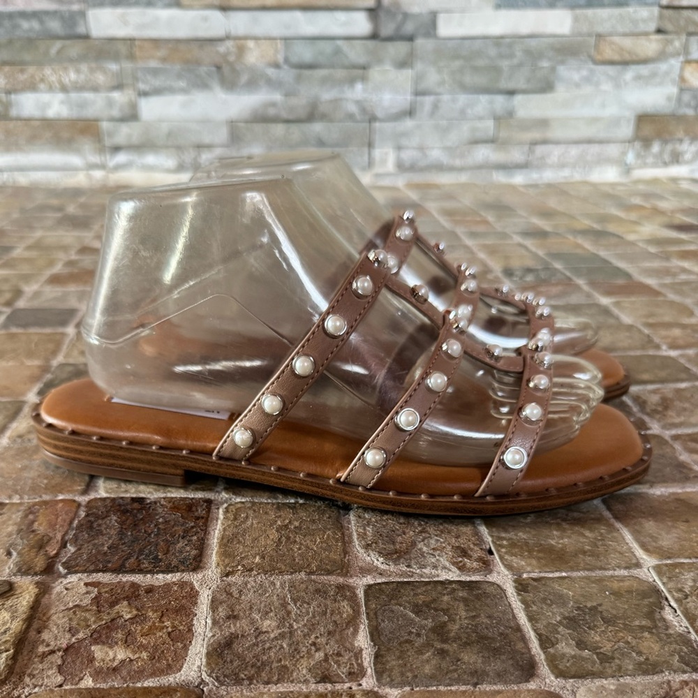 Steve Madden Tan Pearl-Studded Sandals - Picture 5 of 10